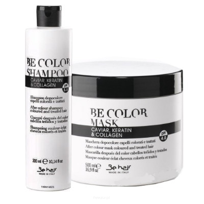 Be hair, Be color, szampon + maska, kawior, kolagen, keratyna, zestaw 300 ml + 500 ml
